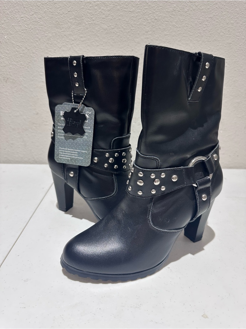 Ride Tecs 10 Inch Harness Biker motorcycle Boots Black Leather Size 8 NWT